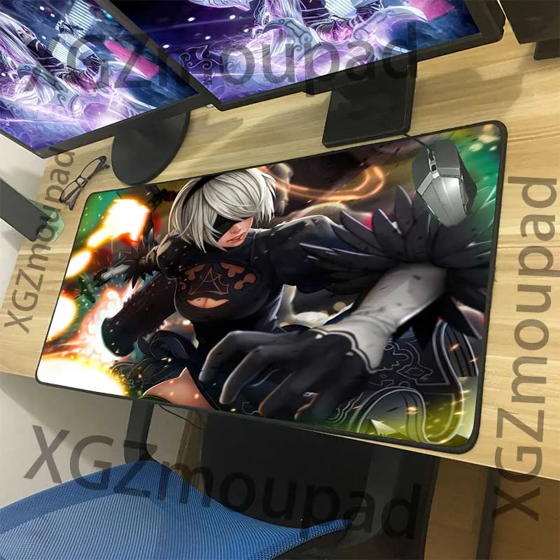 XGZ Customized Large Gaming Mouse Pad Black Lock Edge Anime NieR: Automata Computer Desk Mat Rubber