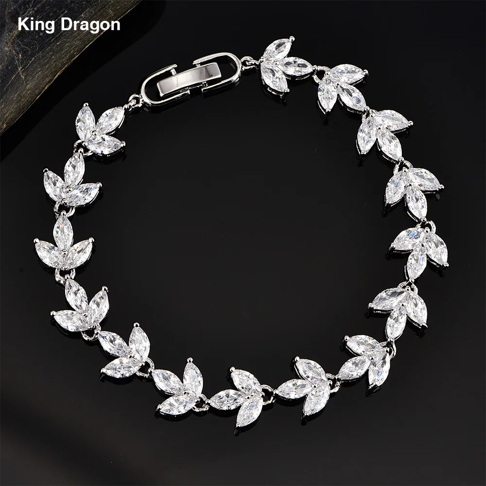 

New Trendy 2020 Cubic Zirconia Bracelet White Gold Color Leaf Charm CZ Female Bracelets Bangles for Women ZB-020