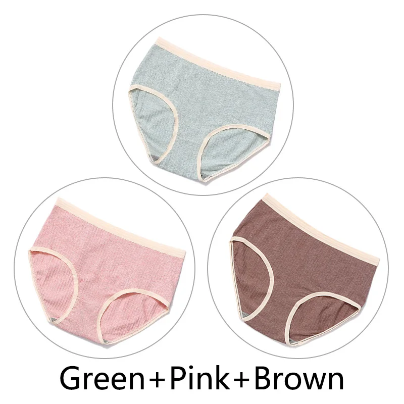 Green Pink Brown 3Pcs/Lot Seamless Cotton Panties Women Underwear Soft High Waist Sexy Briefs Big Size 2XL-4XL Graphene Antibacterial Lingerie - Цвет: Green Pink Brown