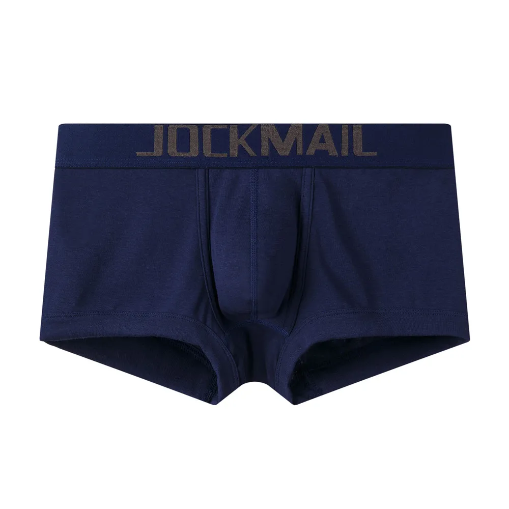 JOCKMAIL, новинка, Брендовые мужские боксеры, хлопковое сексуальное мужское нижнее белье, мужское нижнее белье, мужские трусы, шорты, u-образный выпуклый мешочек для геев, белый цвет - Цвет: Тёмно-синий