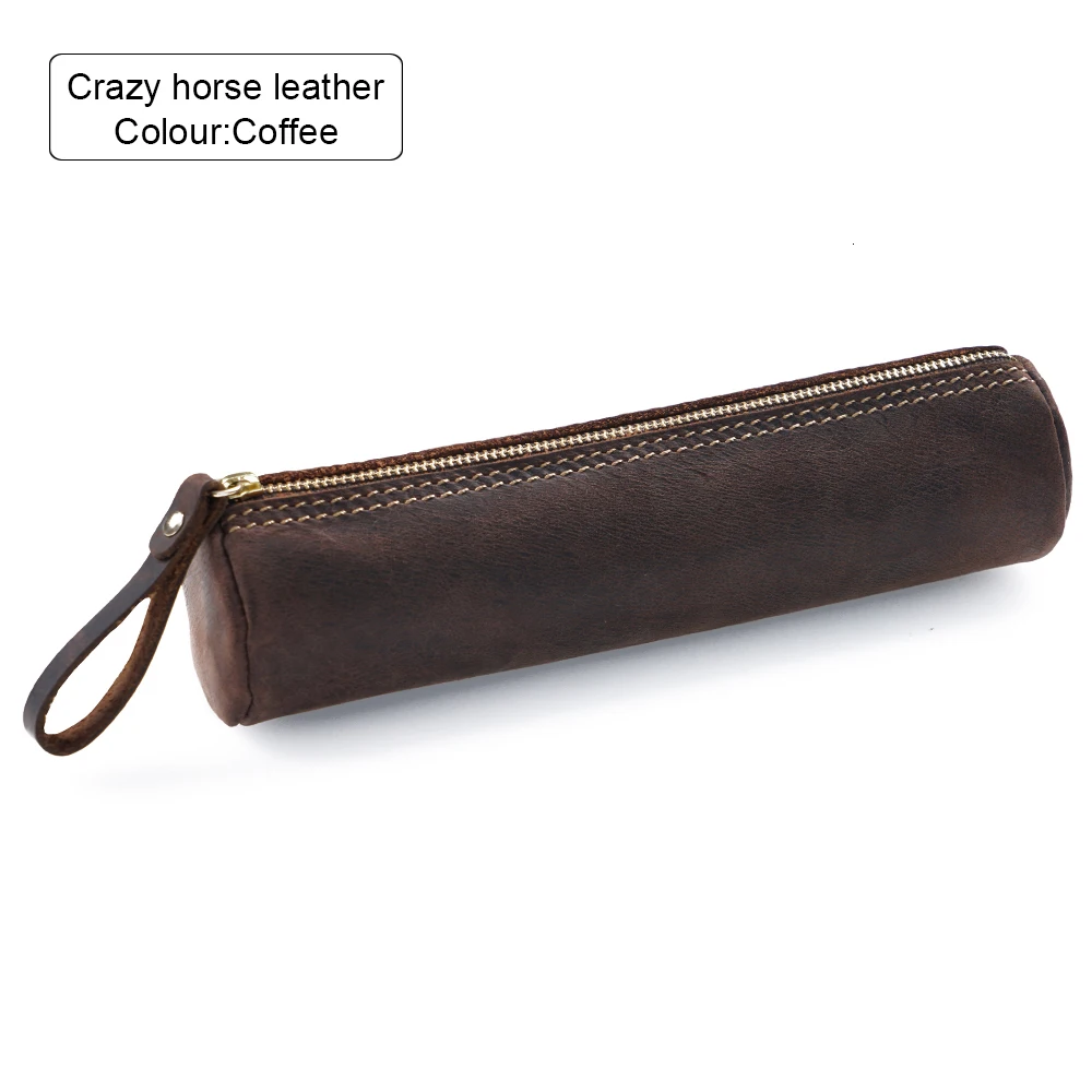 Натуральная кожа на молнии пенал-сумочка Винтажная Crazy Horse кожа Большая емкость ручная работа креативная школьная стационарная - Цвет: Coffee