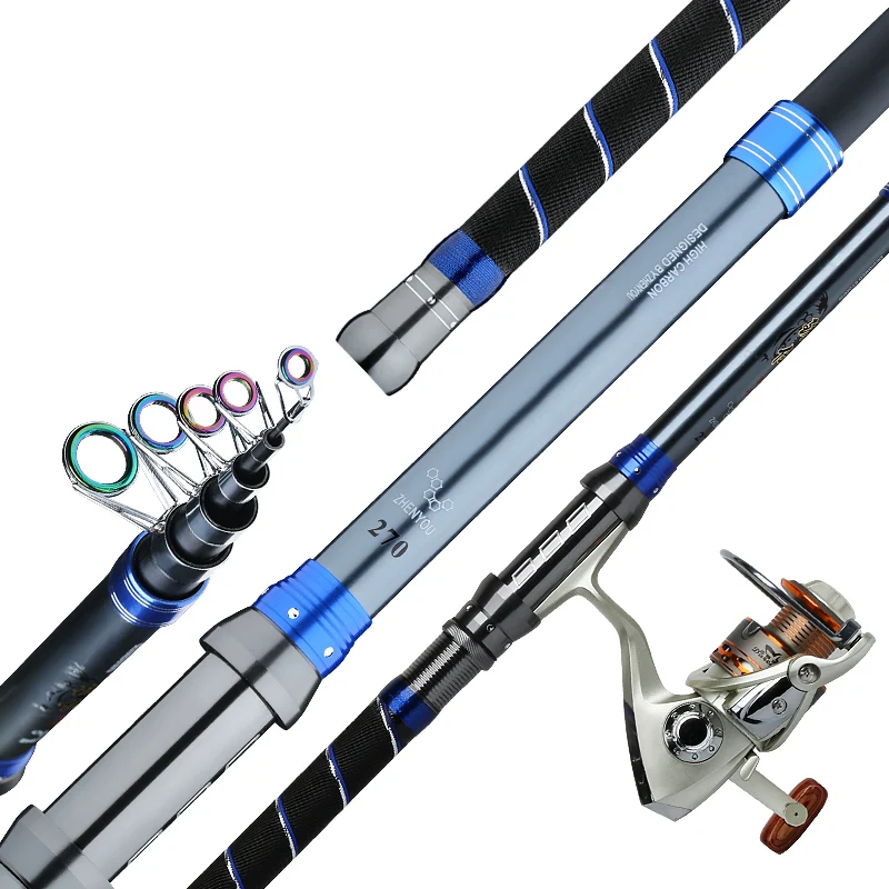 

2.1m-4.5m Rock Fishing Rod Carbon Fiber Telescopic Wedkarstwo Olta Spinning Rod Ultralight Hard Distant Throwing Stick