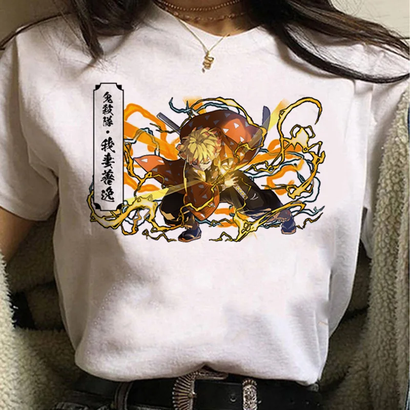 Summer T-shirt Japanese Anime Kamado Nezuko Demon Slayer 3D Printing Casual Woman T-shirt Short Sleeve Oversized Ladies Clothing black and white striped shirt