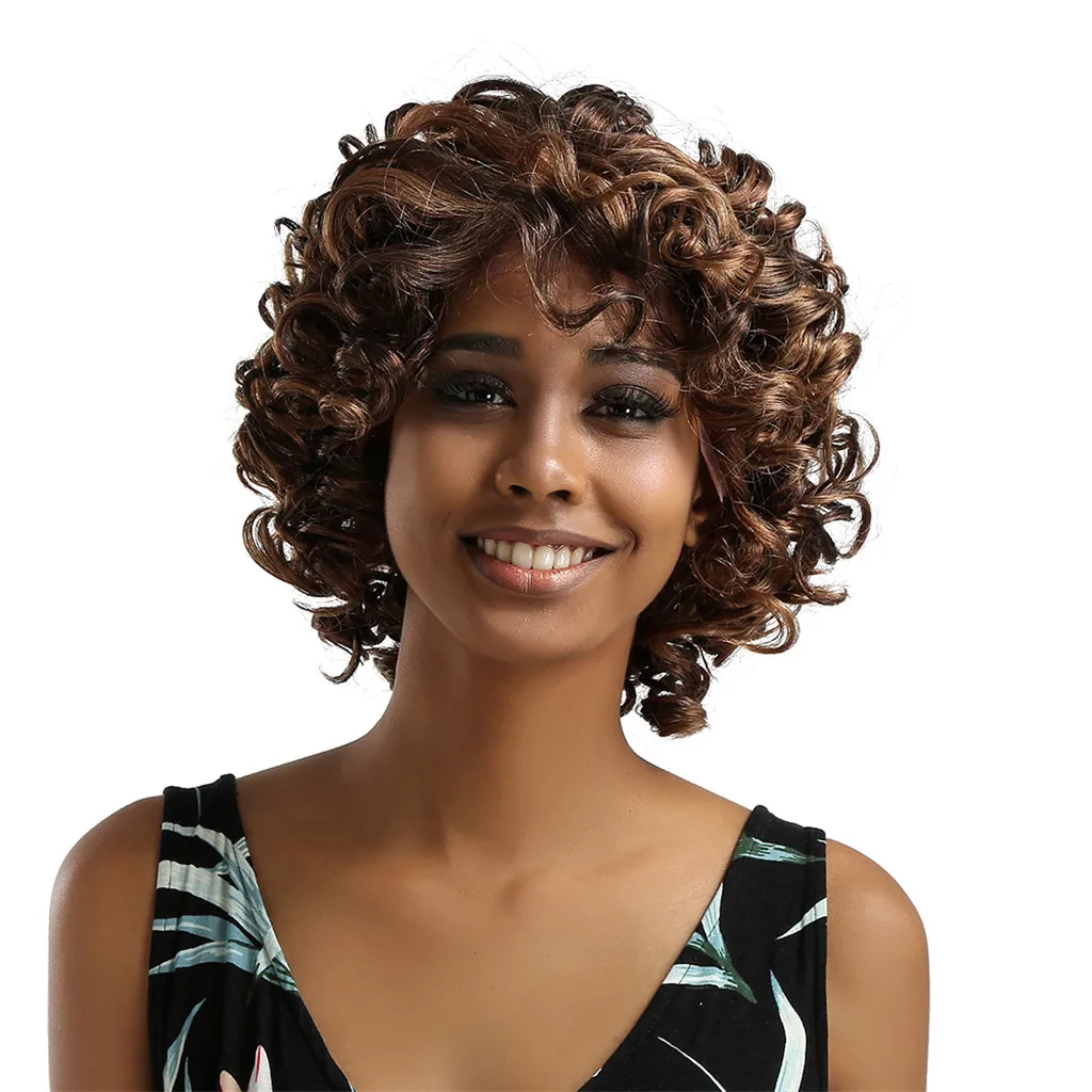 EASIHAIR короткие кудрявые синтетические коричневые кружевные передние парики для черных женщин волосы воды волна парики с детскими волосами Парики - Цвет: HC11014