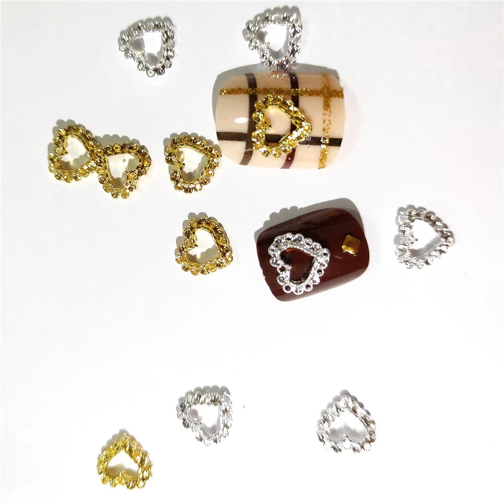 

40Pcs Heart Nail Art Decorations Gold Metal Studs Hollow Charms Dekors Bling Nailart Ornaments Japanese 3d Glitter Accessories