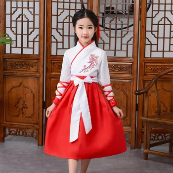 

Chinese Woman Hero Costumes Child Traditional Hanfu Ancient Fairy Han Tang Dynasty Girls Dresses Set Kids Kung Fu Suit C55320CH