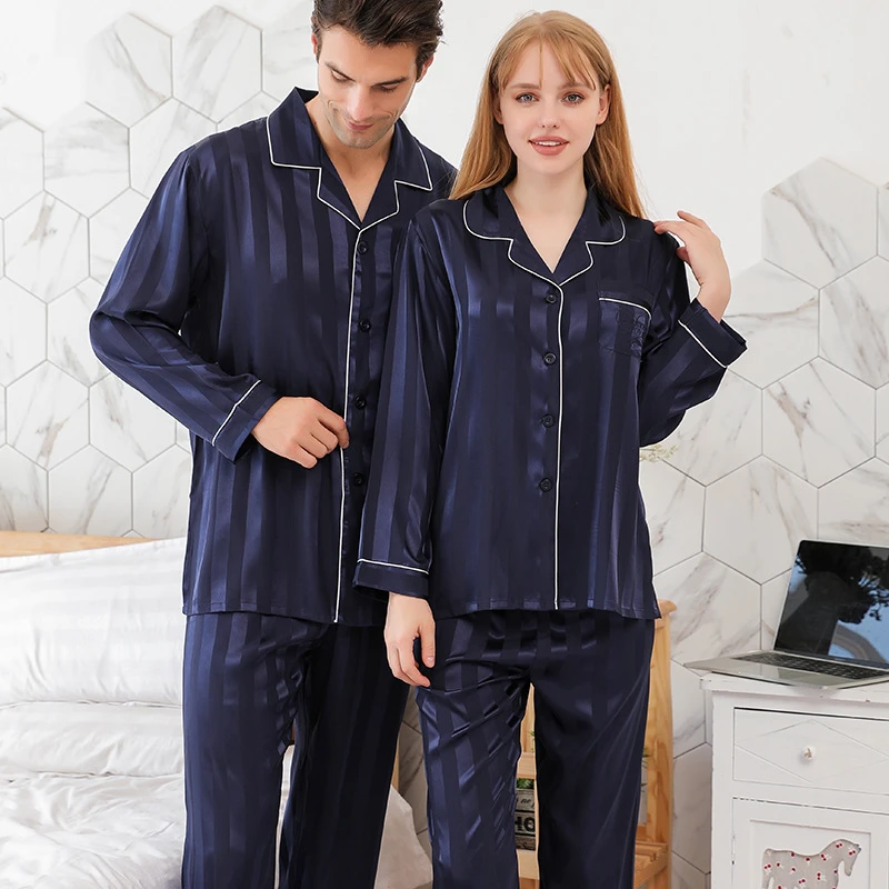 2021 New Men Women Silk Satin Pajamas Pyjamas Set Long Sleeve Sleepwear Pijama Pajama Suit Couples Two Piece Set Loungewear mens loungewear sets