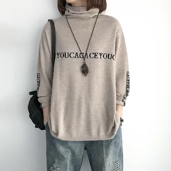 

Cotton Sweater Women letter printing Pullover Women's Turtleneck Sweater Pullover Soft loose For Woman knitting Sweaters