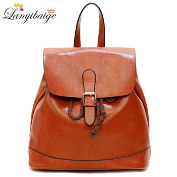

Vintage Women Backpack Oil Wax Leather Lady Shoulder Bag Large Capacity School Bags for Teenagers Girls Fashion School Backpack