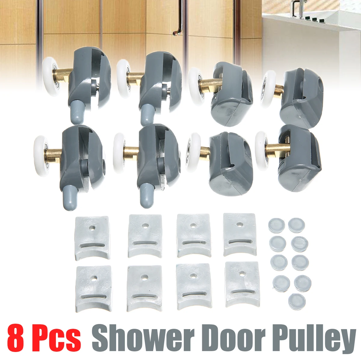 8Pcs/set Roller Wheels Bathroom Roller Wheel Runner Shower Room Accessories Bearing Roller Wheel with Block Set 23mm 8Pcs/set Roller Wheels Bathroom Roller Wheel Runner Shower Room Accessories Bearing Roller Wheel with Block Set 23mm