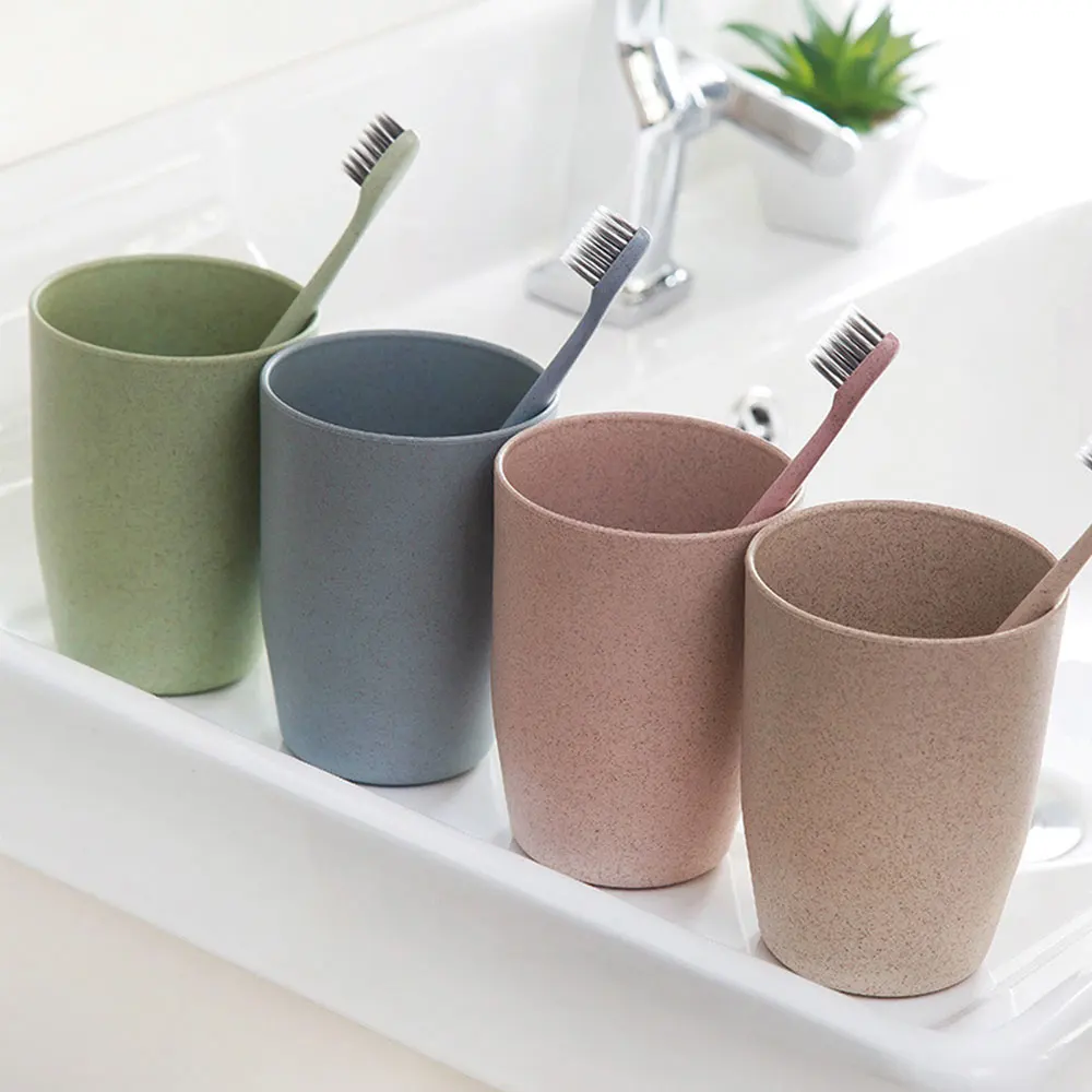 

1PCS Travel Mug Office Coffee Tea Water Bottle Cups Nordic Style Straw Wheat Plastic Toothbrush Cup Bathroom Tumblers
