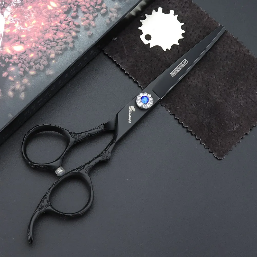Cutting gift box 6 дюймов серебристые и черные профессиональные машинки для стрижки волос 440c Японские Стальные плоские ножницы набор черных чехлов и бритв - Цвет: Cutting gift box