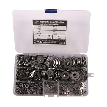 

720Pcs/Set 304 Stainless Steel Flat Washers Assortment Washers Hardware Set -7Sizes M3 M4 M5 M6 M8 M10 M12