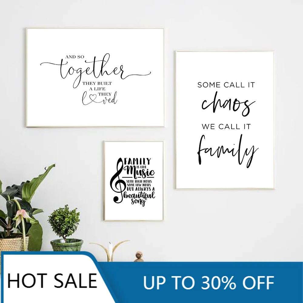 Simple Style Family Quote Wall Art Canvas Painting Poster Black and