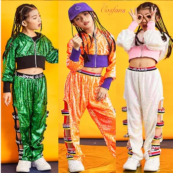 

Girls Jazz Hip Hop Dance Costumes Children Sequin Performance Clothing Kids Street Dance Outfit Dancing Wear girls dance suits