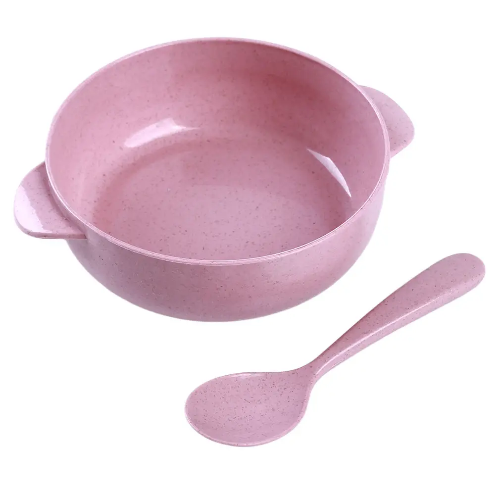 pink 2 шт./компл. Детские фруктами Еда обучение чаша и его друзья» Детская плотная, посуда для кормления c изображением животных, из с ложкой Младенцы чаша для риса ложка набор посуды набор - Цвет: pink