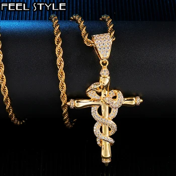 

Iced Out AAA Micro Paved Colorful Cubic Zirconia Cross Snake Pendant & Necklace For Men Hip Hop Rapper Jewelry With Tennis Chain