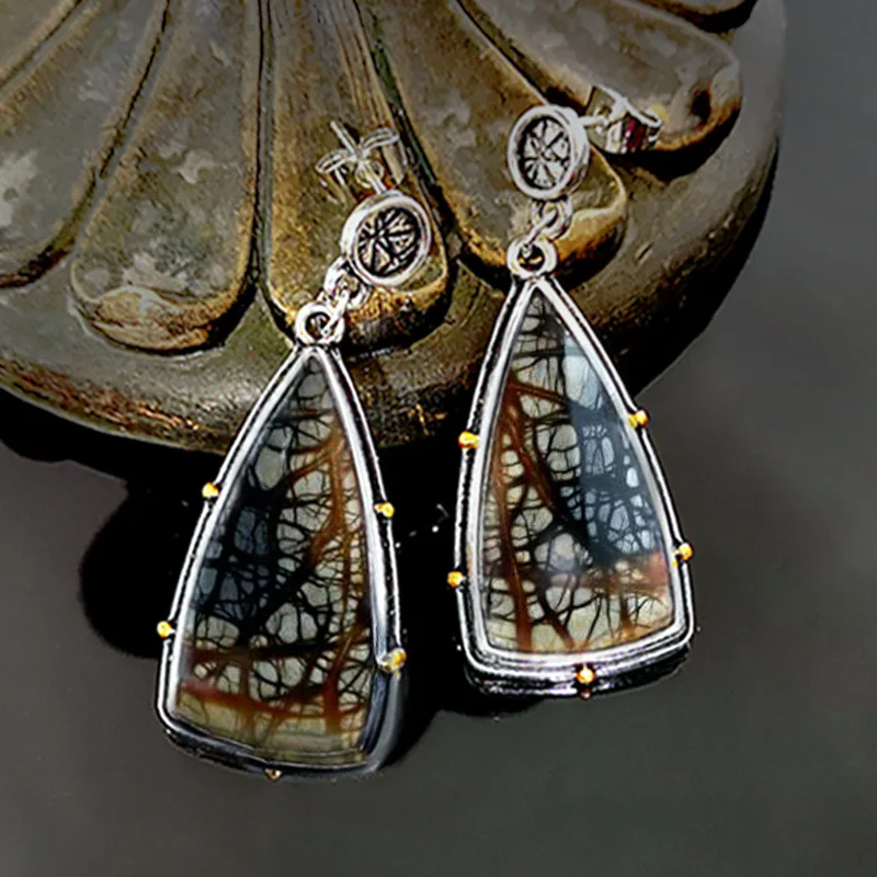 Винтажные серьги-подвески с геометрическим узором подвески под античное серебро