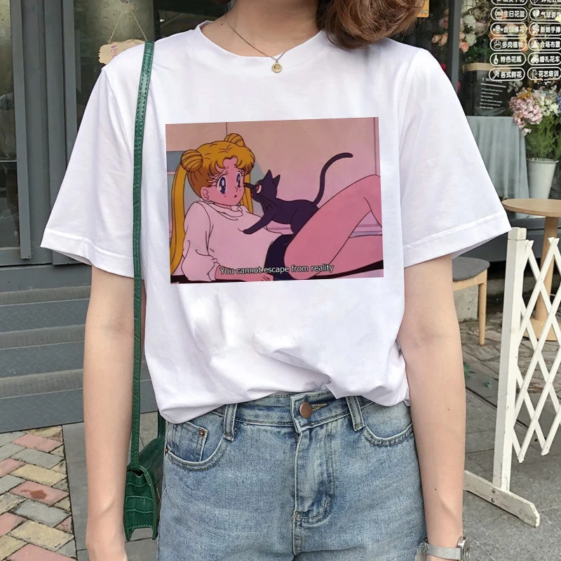 Кавайная морская Луна футболка Женская Harajuku Ullzang мультяшная футболка 90s Милая футболка с принтом гранж корейский стиль футболки женские