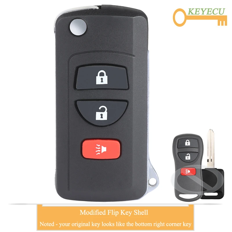 

KEYECU Modified Flip Remote Control Car Key Case Shell for Nissan Pathfinder Titan Versa Maxima Frontier Murano, FOB 3 Buttons