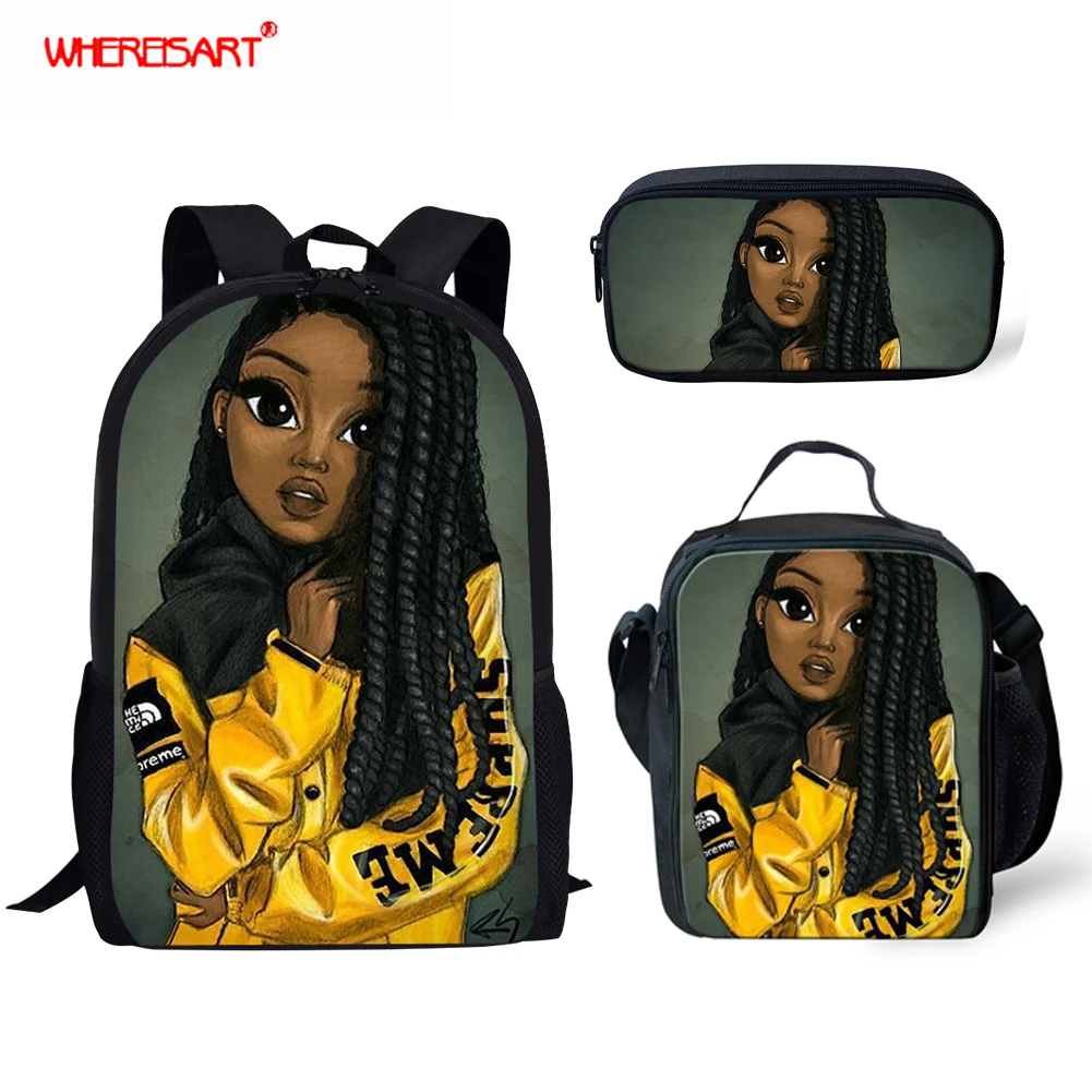 WHEREISART африканская Черная Королева девочка рюкзак детские школьные сумки для девочек холст школьный рюкзак модные детские рюкзаки милые Mochila