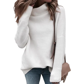 

HOT White Turtleneck Knitted Sweater Women 2019 Fashion Autumn Winter Sweaters Pullover Sweater Female Tops