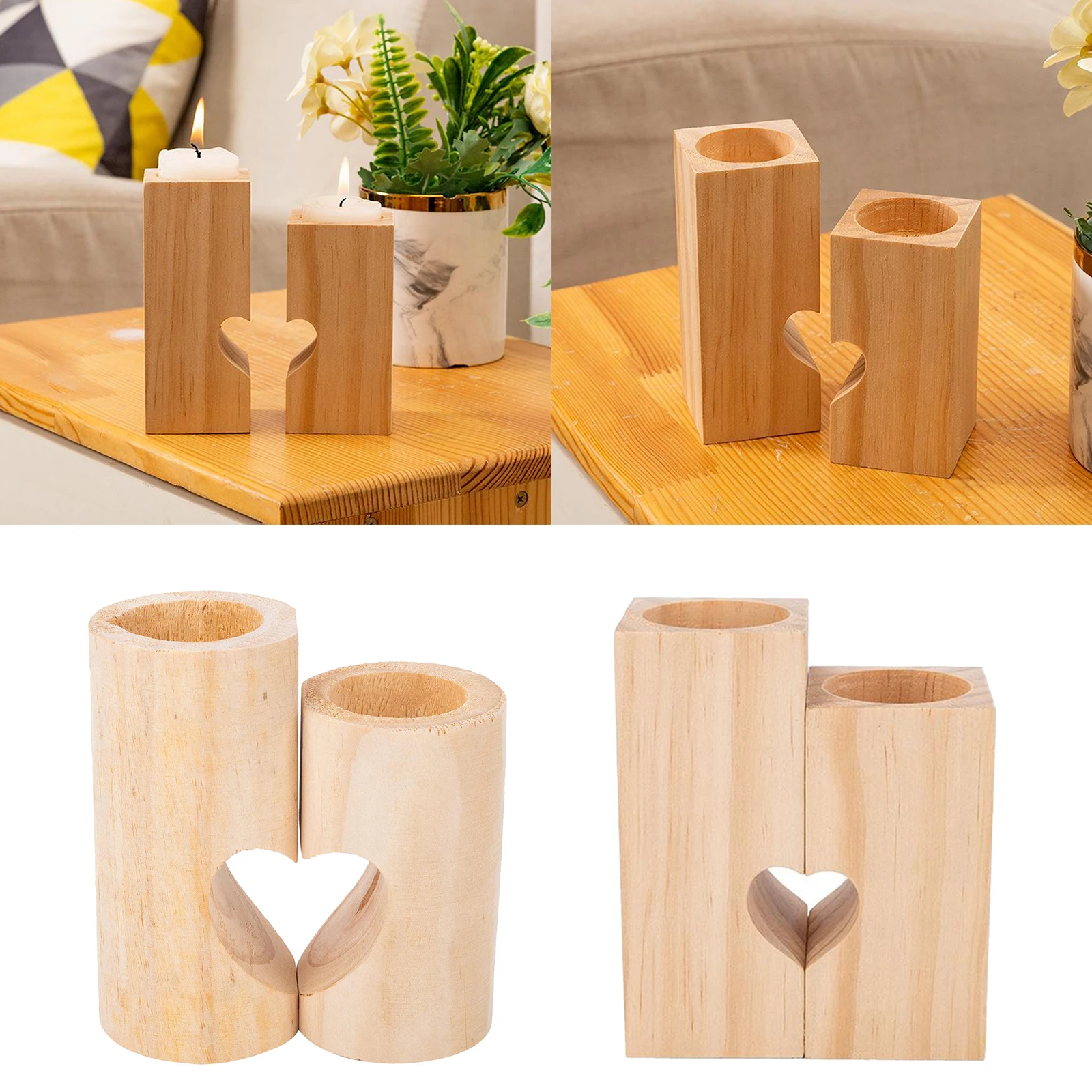 Wooden Candlestick Candelabra Hearted Shape Candle Holder for Wedding Party Decoration Candle Holders Home Decoration