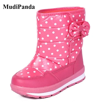 

MudiPanda Kid's Winter Snow Boots For Girl Bow-Knot Mid-Calf Boot Waterproof Baby Boy Big Children'S Plus Velvet Cotton Shoes