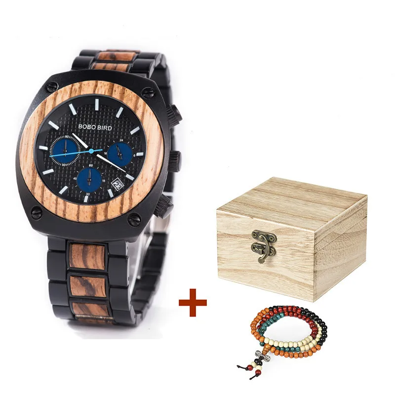 T08-2 in Wooden box Мужские кварцевые часы BOBO BIRD, роскошные часы для рождественских подарков, часы из дерева и нержавеющей стали - Цвет: T08-2 in Wooden box