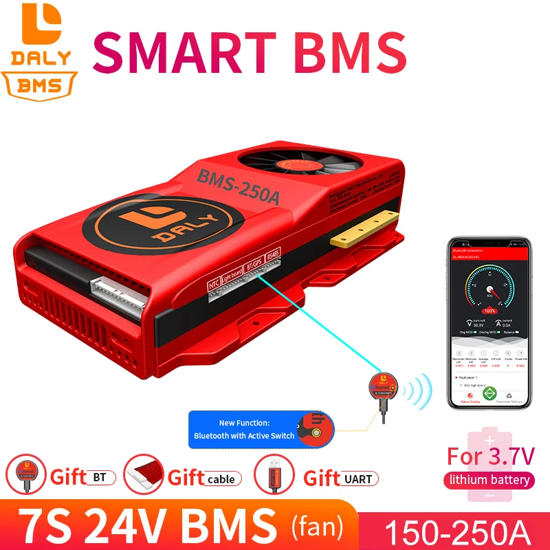 18650 Lithium Battery Balance Board Bluetooth BMS 7S 24V 150A 200A 250A With Fan NTC UART 3.7V Li-on Protection | Электроника