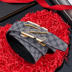High grade personalized leather belt printing men's leather belt automatic buckle trouser belt