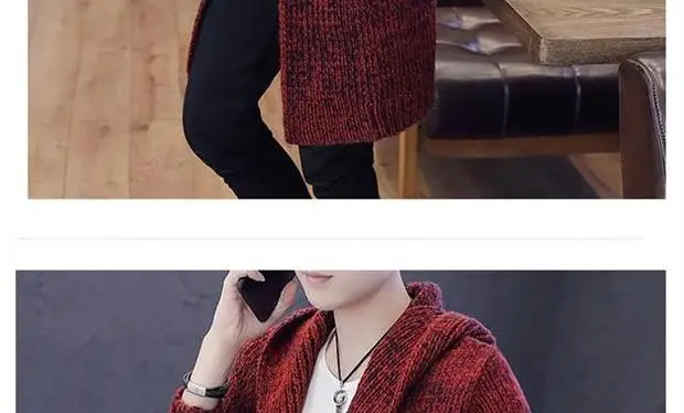 Весенний трикотажный свитер для мужчин уличная мужская одежда с капюшоном однотонное вязаное пальто куртка кардиган с длинными рукавами верхняя одежда Блузка