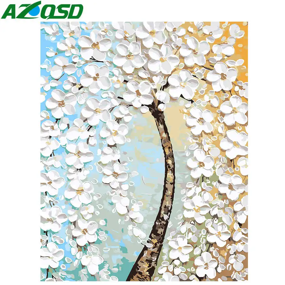 AZQSD DIY Современная масляная краска деревья рисование по номерам Краска на холсте