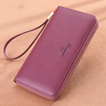 

2020 Genuine Leather Women Long Wallet Female Walet Lady Zipper Wallet Coin Purse Card Holde Purse New Wallet retro women clutch