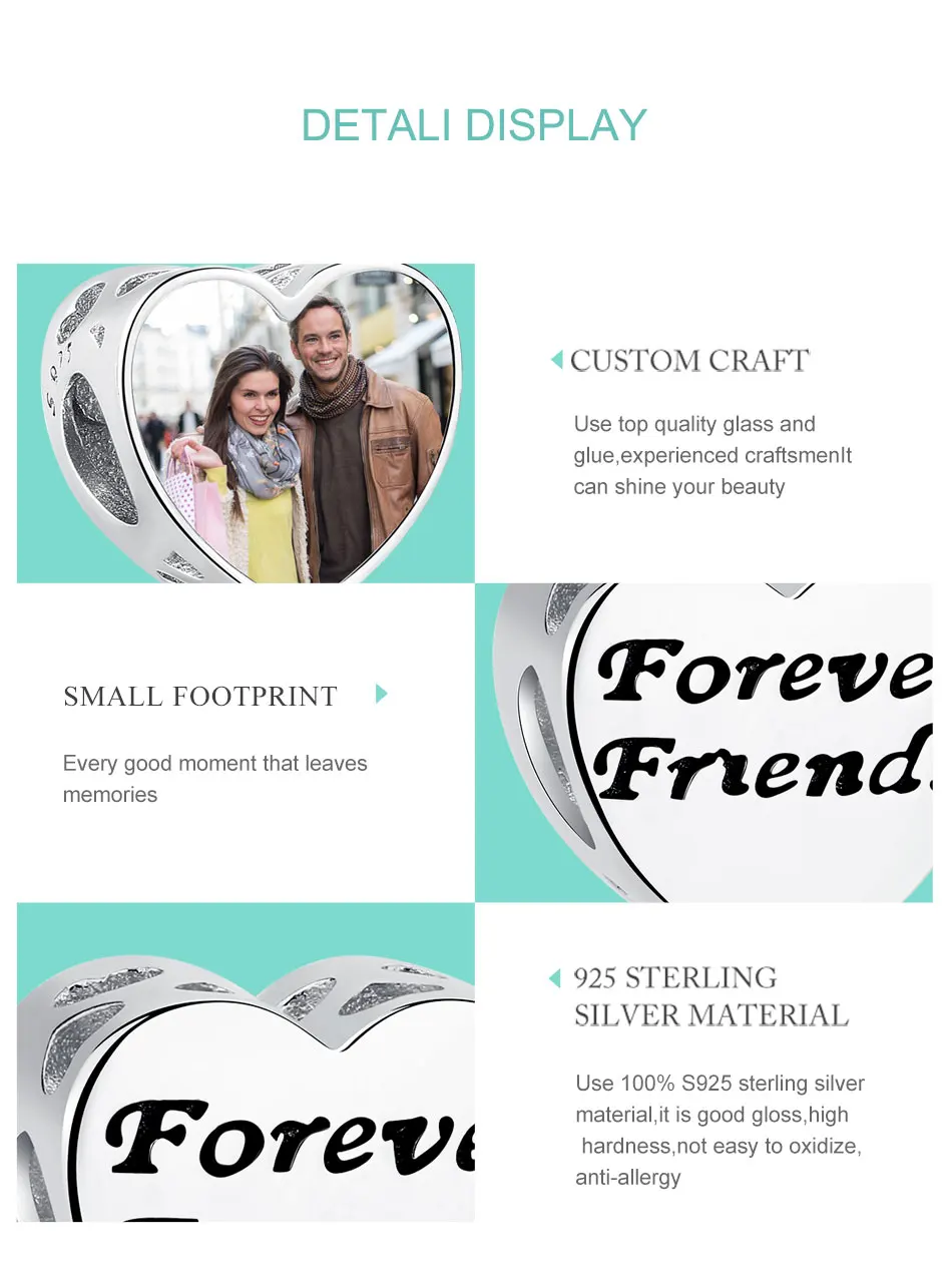На заказ фото 925 пробы серебряные подвески Forever Friends подходят к оригинальному браслету Pandora с прозрачными CZ бусинами в форме сердца Изготовление ювелирных изделий