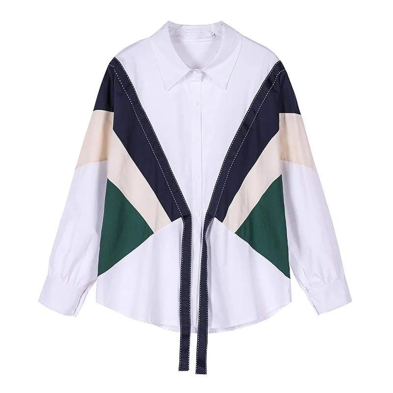 Autumn Women's Shirt Long Sleeve Blouse Women Loose Stitching Shirt Top Blusa Feminina