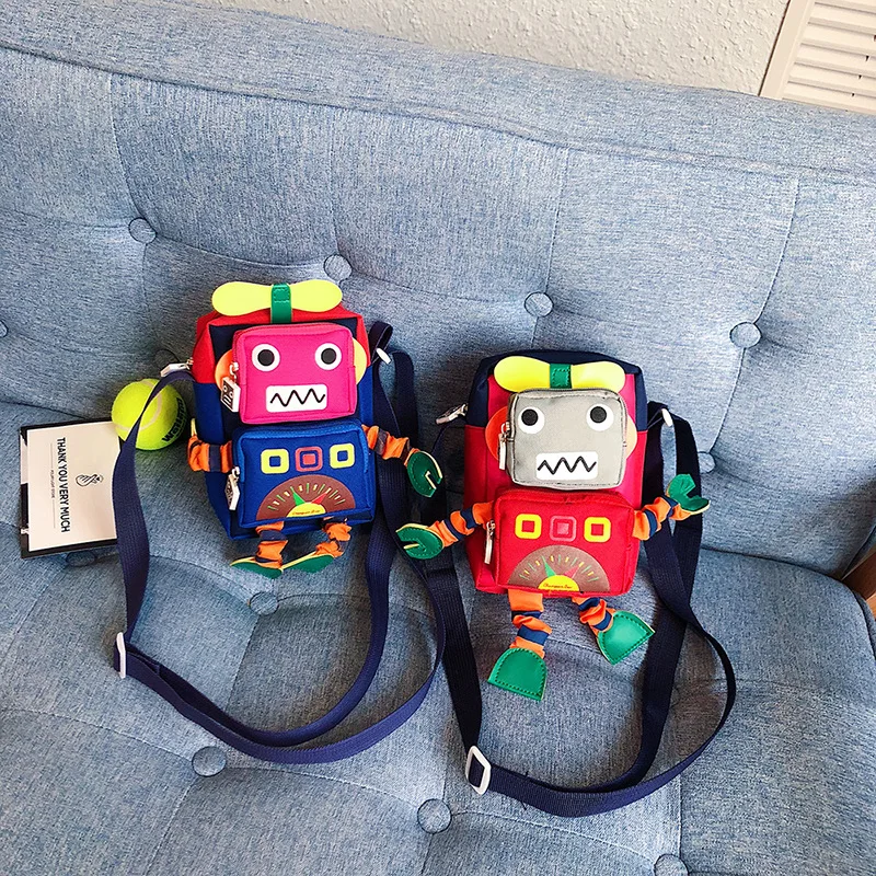 

Hong Kong Style INS Canvas Mini Robot Square Sling Bag Contrast Color One-Shoulder Oblique WOMEN'S Bag