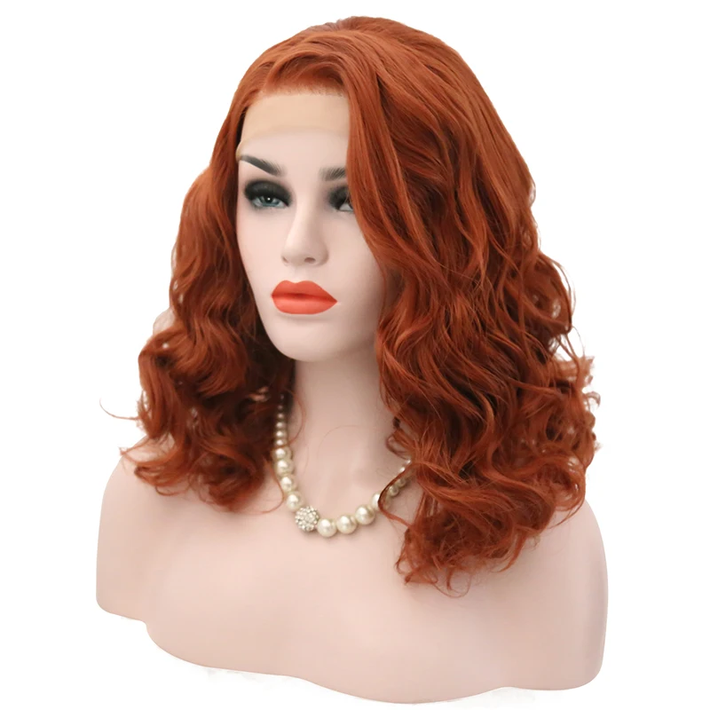 Preise JOY   SCHÖNHEIT Orange Rot Farbe Synthetische Spitze Vorne Perücke Glueless Wärme Beständig Bob Perücken für Frauen