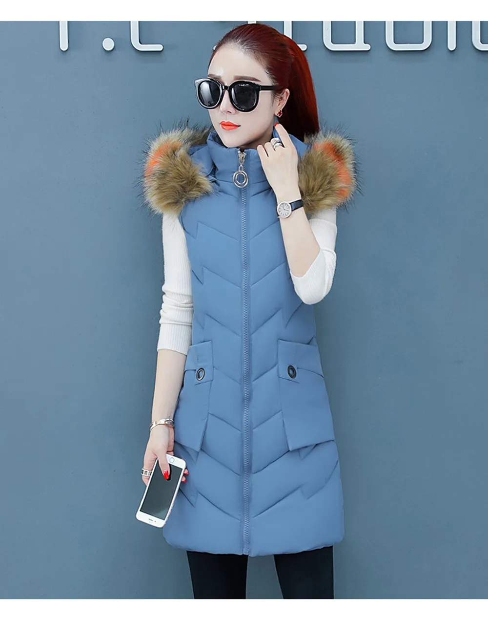 PinkyIsBlack женский жилет зимняя куртка карманное меховое пальто с капюшоном теплые хлопчатобумажные пуховики в повседневном стиле длинный жилет женский жилет без рукавов