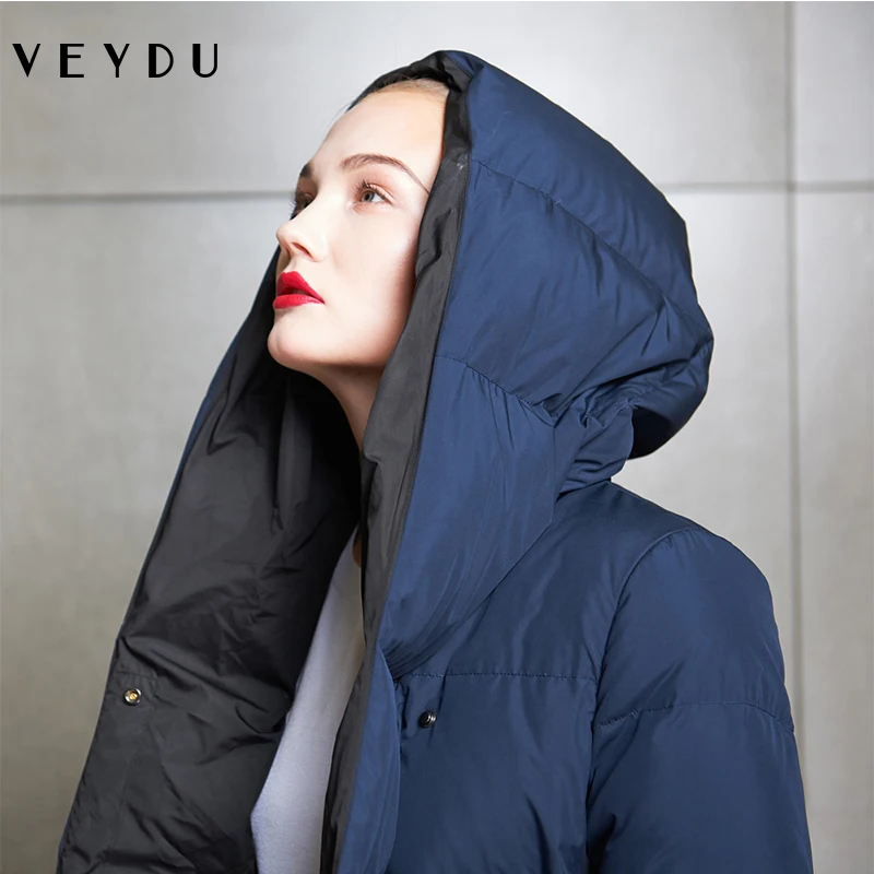 Veydu, зимний пуховик для женщин, длинное белое пуховое пальто, ветронепроницаемый пуховик, новая мода, с капюшоном, Толстая теплая женская одежда