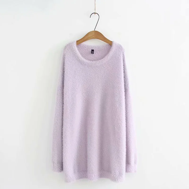 

Plus size Dark gray lavender soft Mink Cashmere women loose long sweaters 2020 new winter causal ladies knitted pullovers female