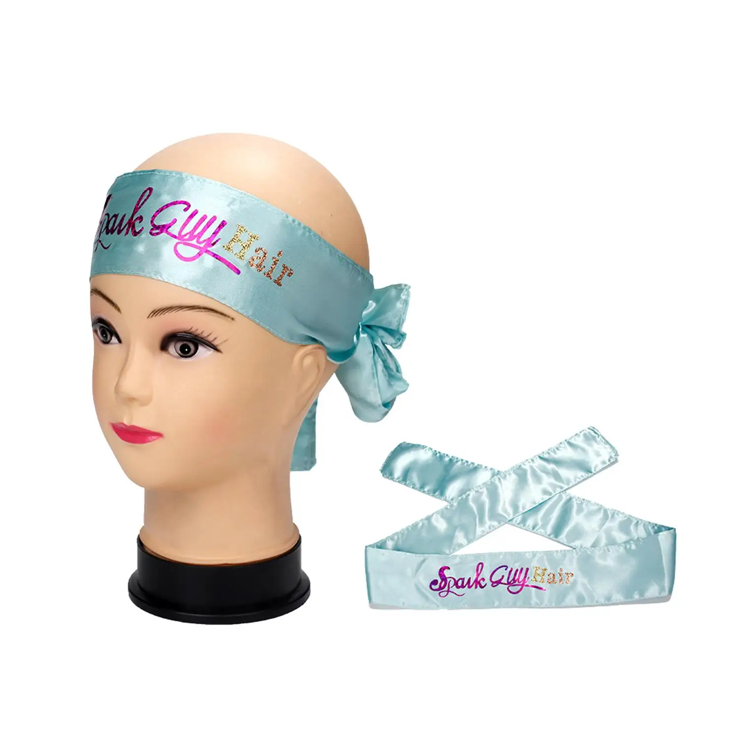 Лого бренда на заказ Название черный/белый/ярко-розовый девственные волосы обертывания лента атласный шелковый шарф для волос, стримеры для волос, повязки для волос, повязки на голову