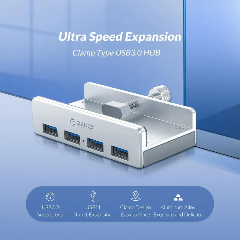 ORICO Clip-type USB 3.0 HUB Aluminum External Multi 4 Ports USB Splitter Adapter for Desktop Laptop Computer Accessories(MH4PU)