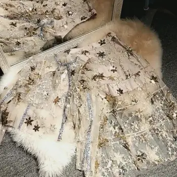 

New heavy industry embroidery star sequins nail pearl Fairy Spirit holiday dress long skirt golden star sequins jacket