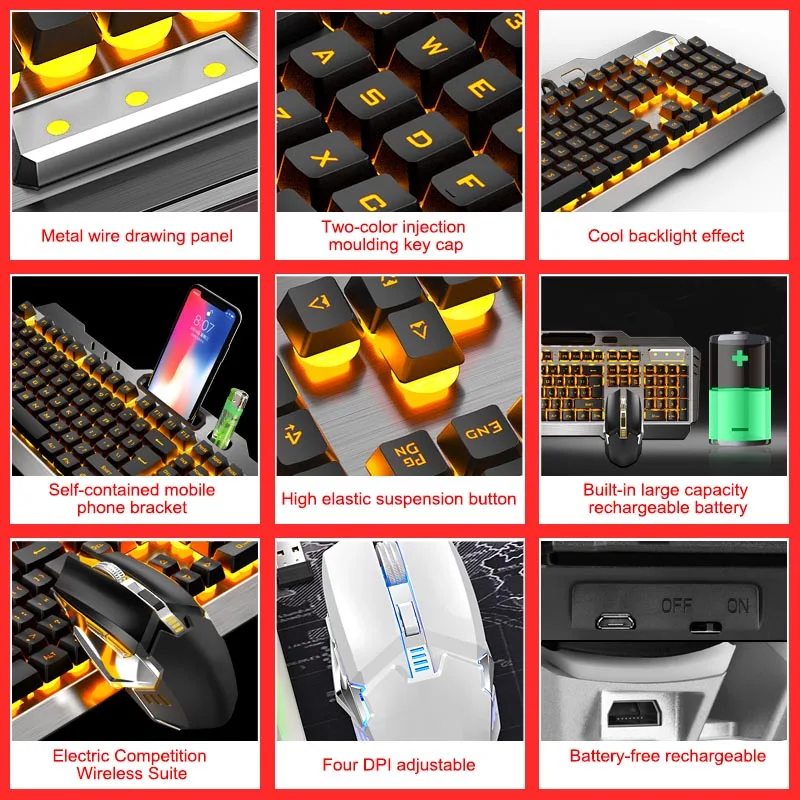 

2.4G Wireless Keyboard Mouse Set Rechargeable Backlight Ergonomic 800-2400DPI Keypad Kit SP99