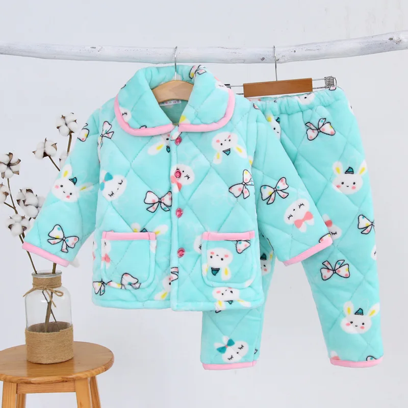 Winter Kids boy girl Pajamas sets Children thickening Velvet flannel home clothing nightwear winter clothes teenager pajamas set