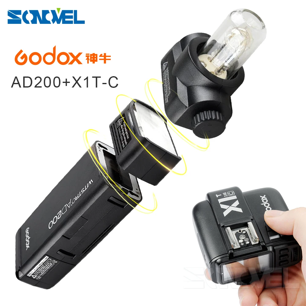 Godox AD200 карманная Вспышка speedlite TTL высокоскоростной фотографический + X1T C/N/S/O/F