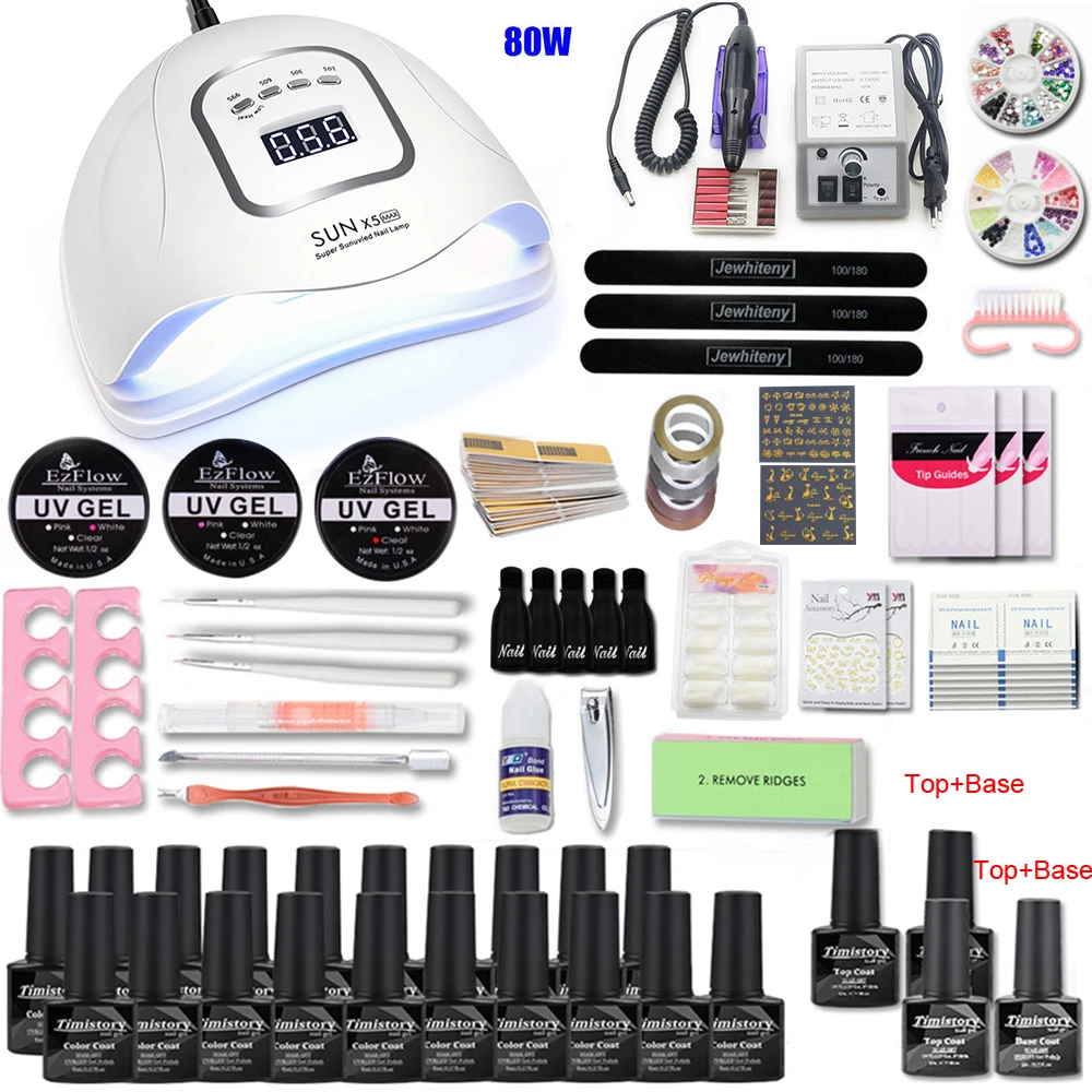 Preise Nagel Set mit 80 54W UV Led Lampe Trockner Maniküre Maschine 20 stücke Gel Polish Set für Nagel kit Nail art Werkzeuge Kit Extention Gel Set