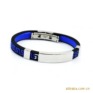 

Stainless Steel Great Wall Pattern + Heart Shape Silicone Bracelet