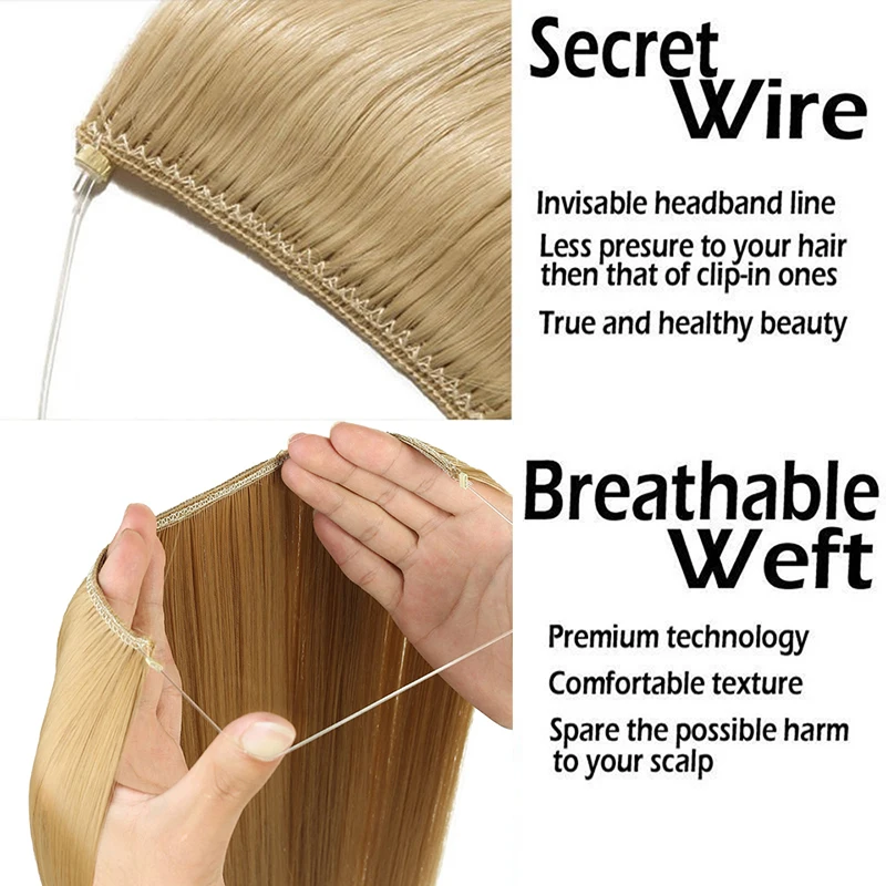 AILIADE 22 дюймов натуральный секретный Невидимый цельный жаростойкий волокно синтетические волосы для наращивания для женщин длинные волнистые волосы
